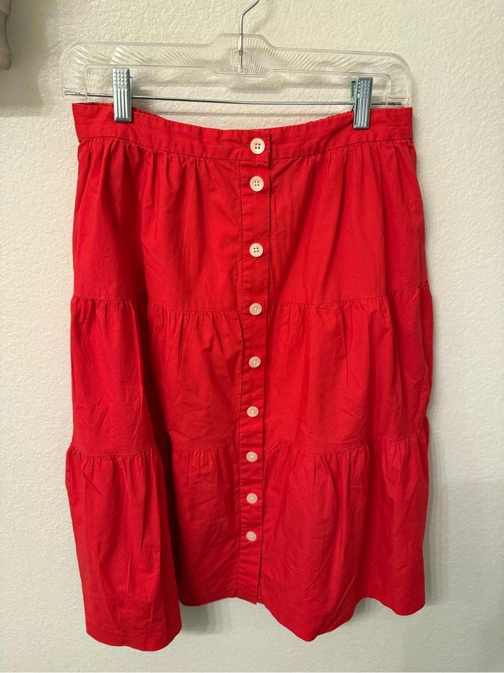 Madewell Red Tiered Button-Front A-Line Skirt